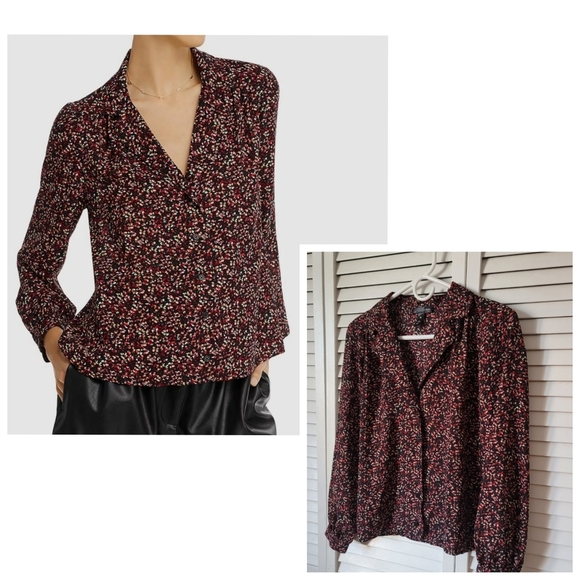 AQUA V-Neck Long Sleeve Shirt Blouse, Size S - Picture 1 of 11